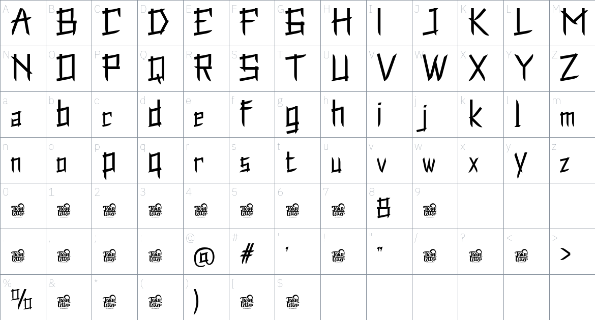 Qasengi font Character Map