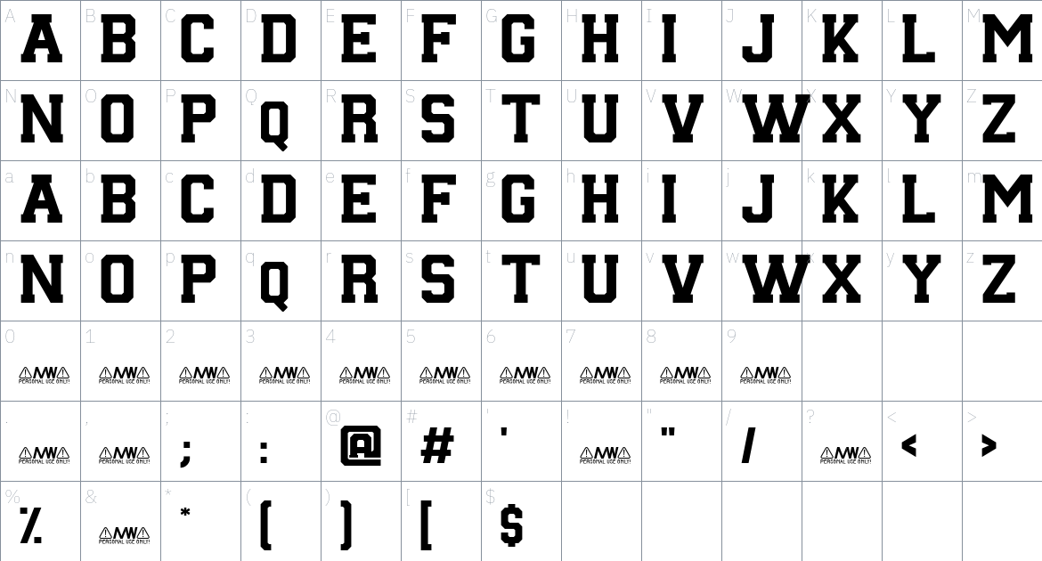 Rookie Coach font Character Map