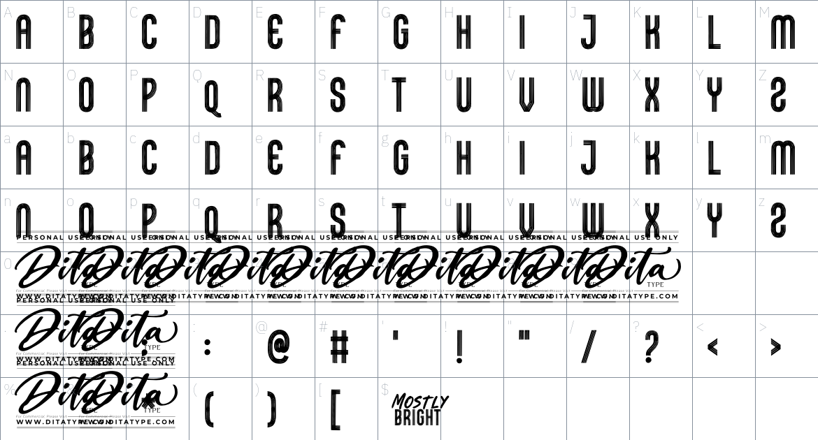 Mostly Bright font Character Map