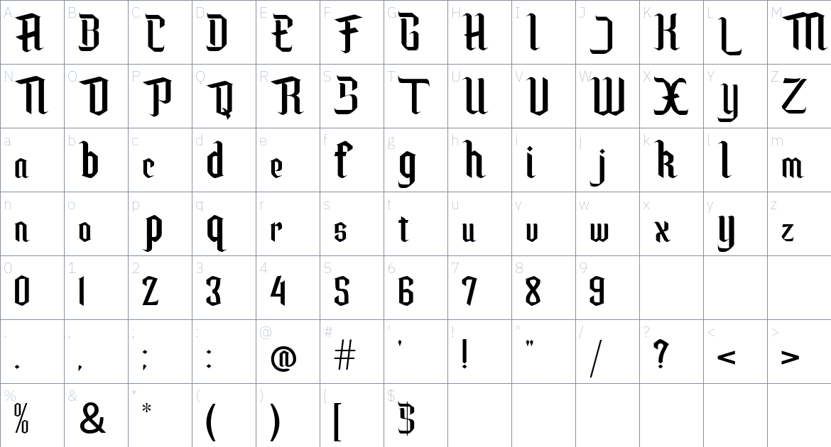 Alisyah font Character Map