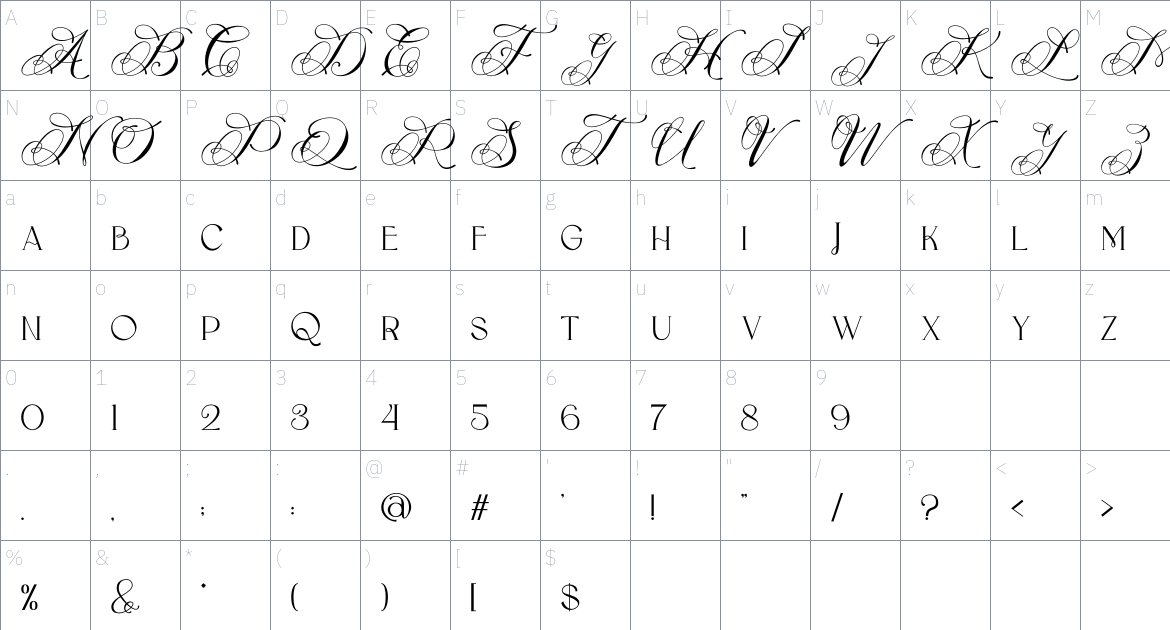 Flece Display font Character Map