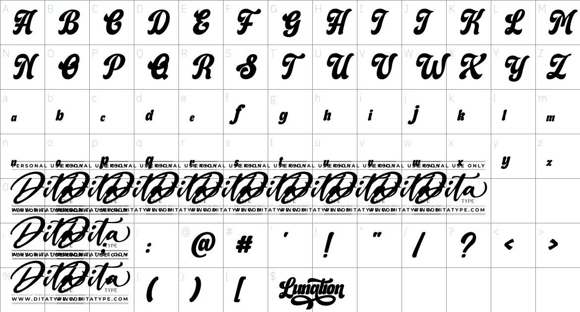 Lunation font Character Map