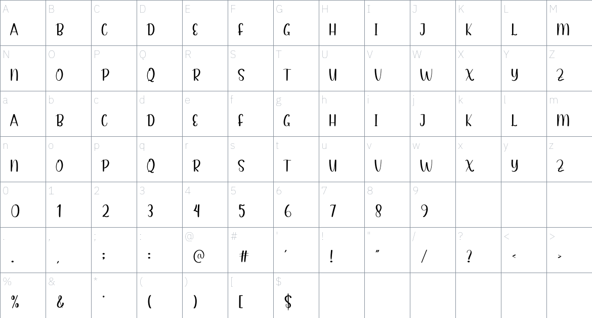 White Cloud font Character Map