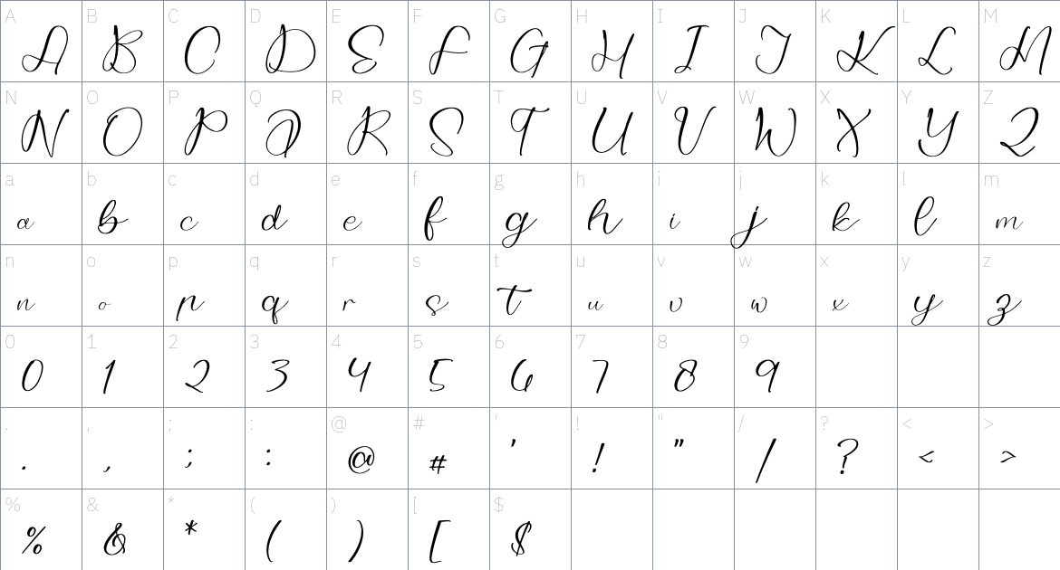 Matdislla Cleverly font Character Map