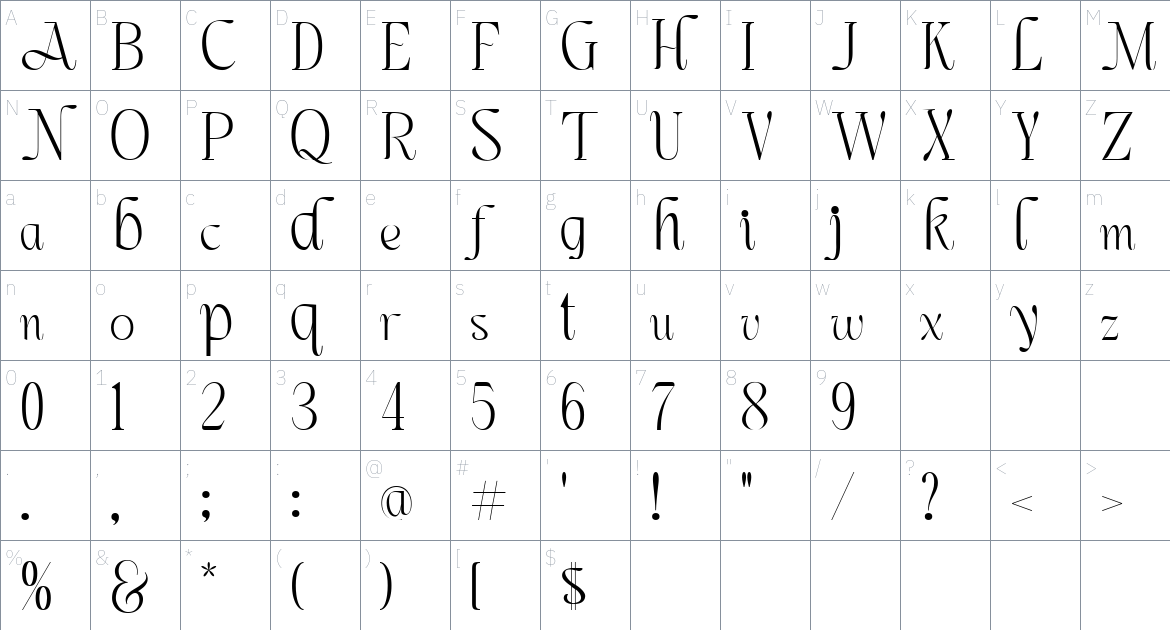 First Class font Character Map