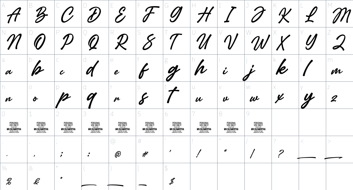 Amertha font Character Map