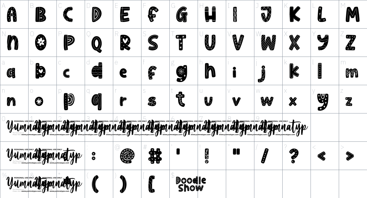 Doodle Show Personal Use font Character Map