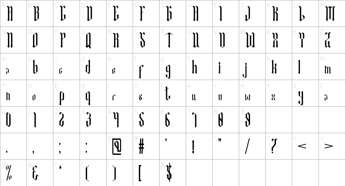 Quotlike font Character Map