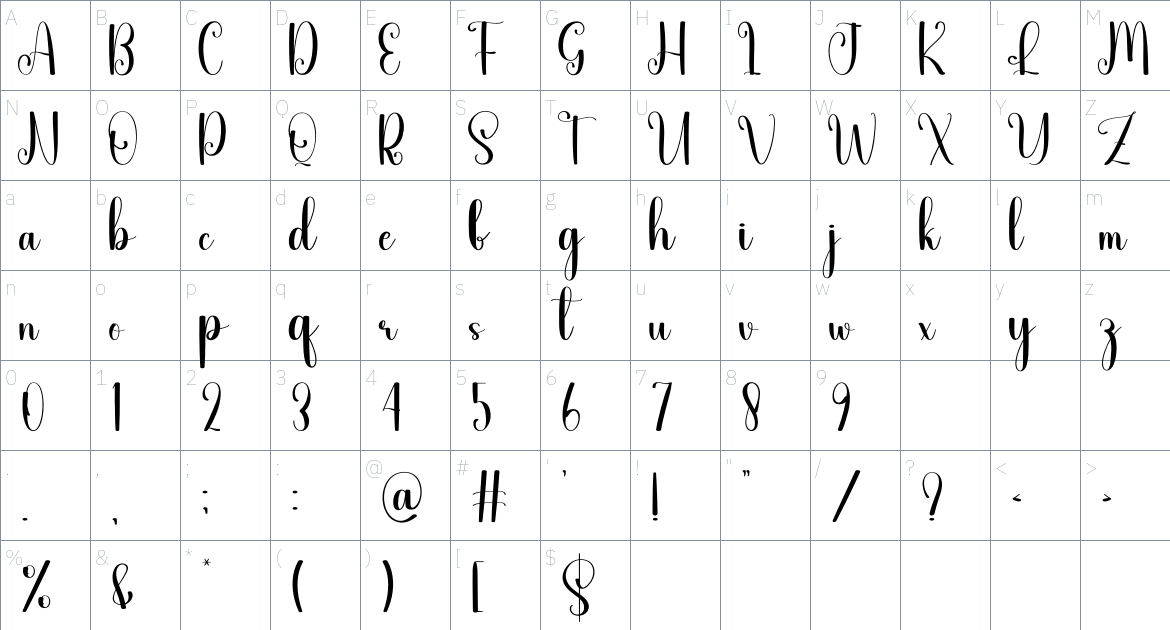 The Bakery font Character Map