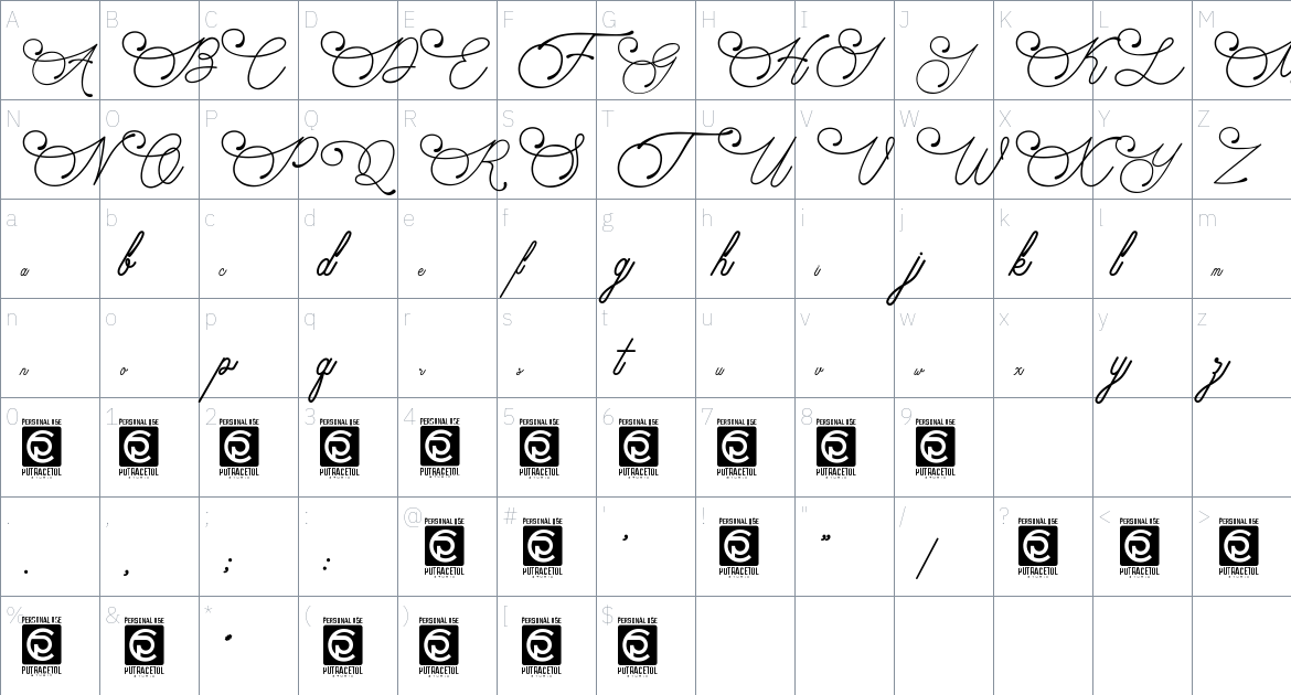 Audrena Font font Character Map