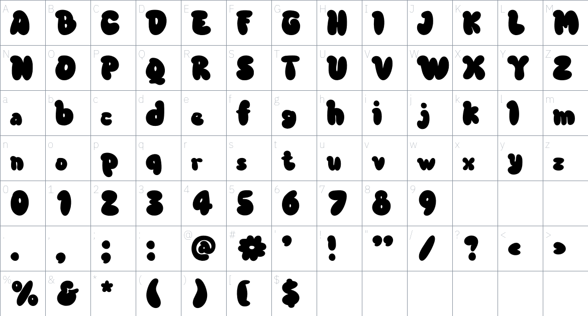 SUPER KLOUD font Character Map