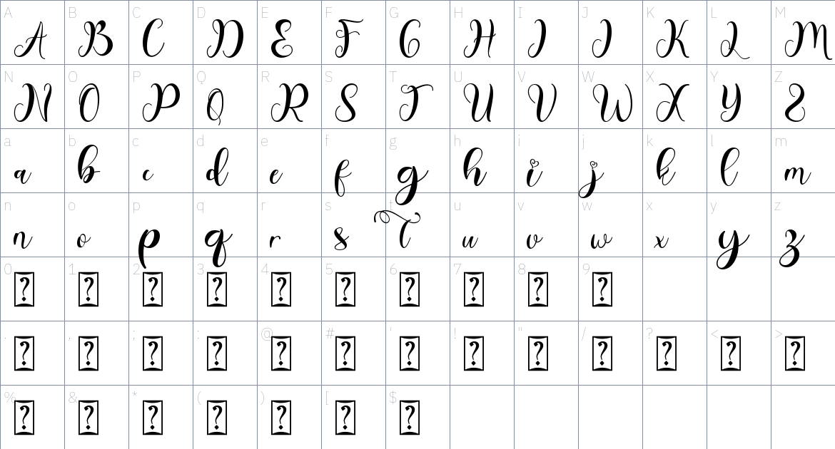 Brigitha Valentine font Character Map