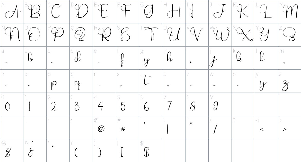 Ahtalak Ghensiti font Character Map