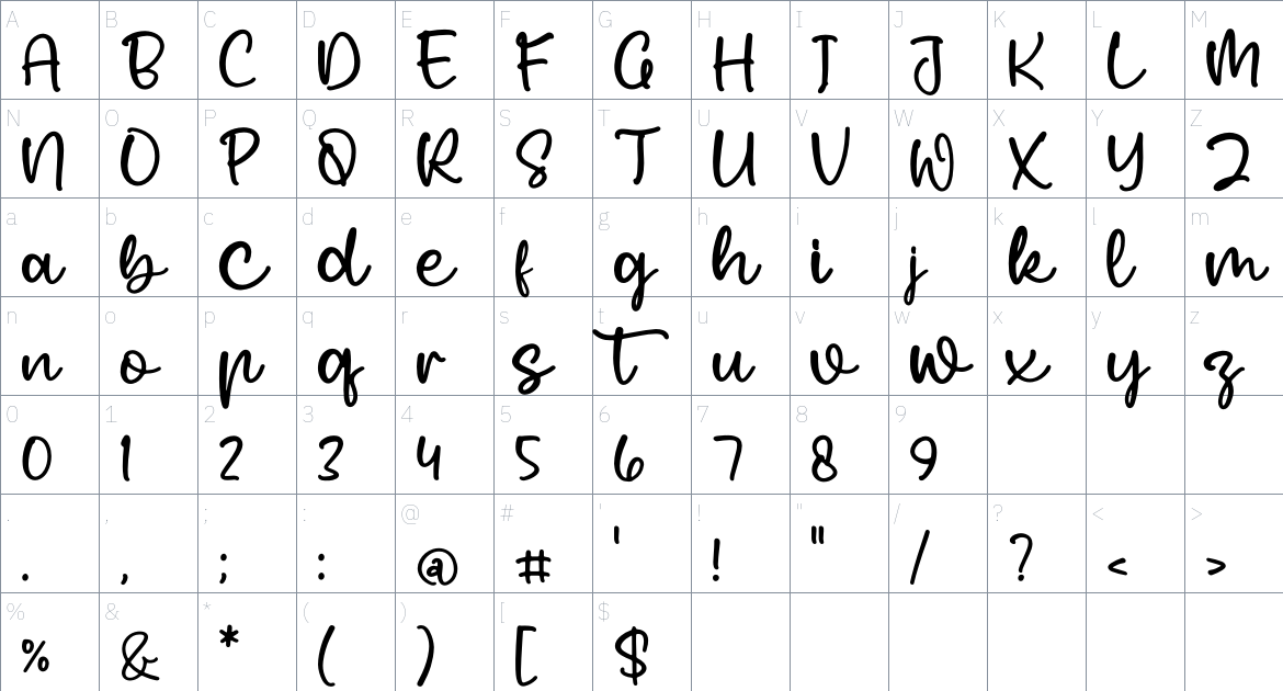 Wastela Bowls font Character Map