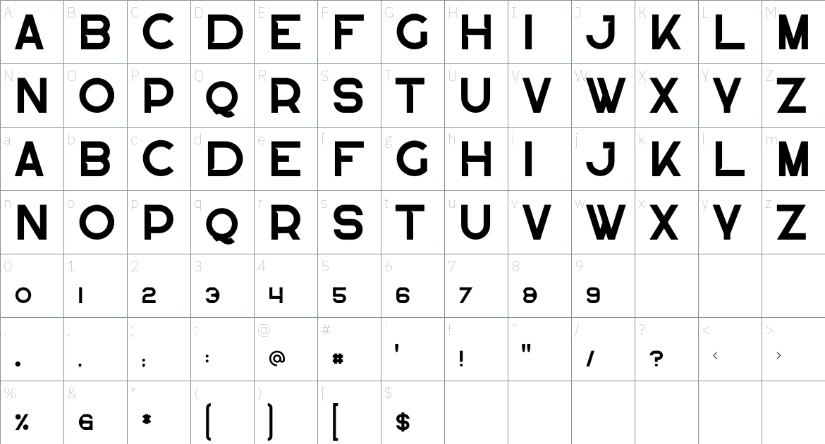 Teagan font Character Map