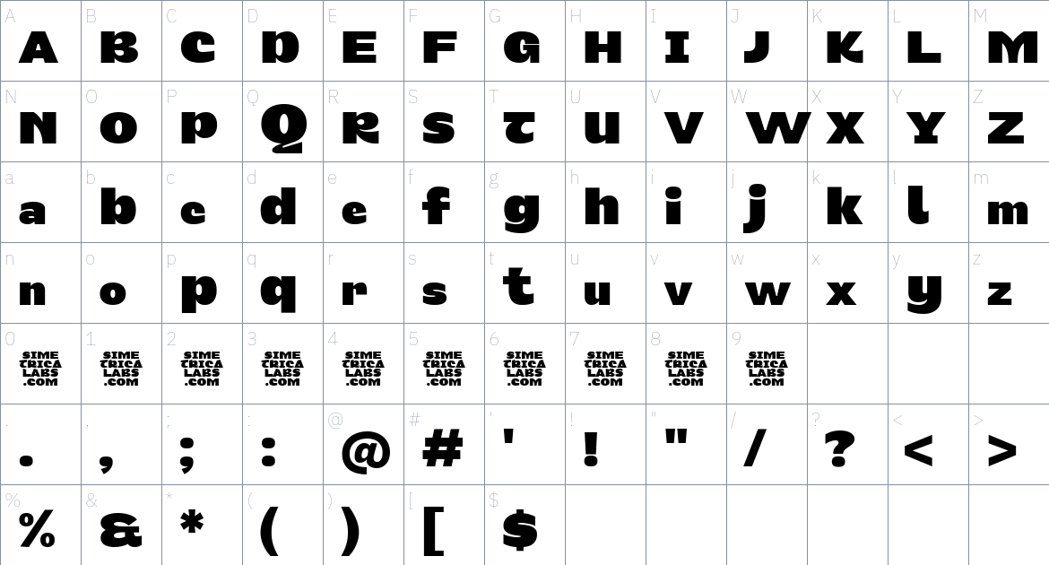 Rostacio font Character Map