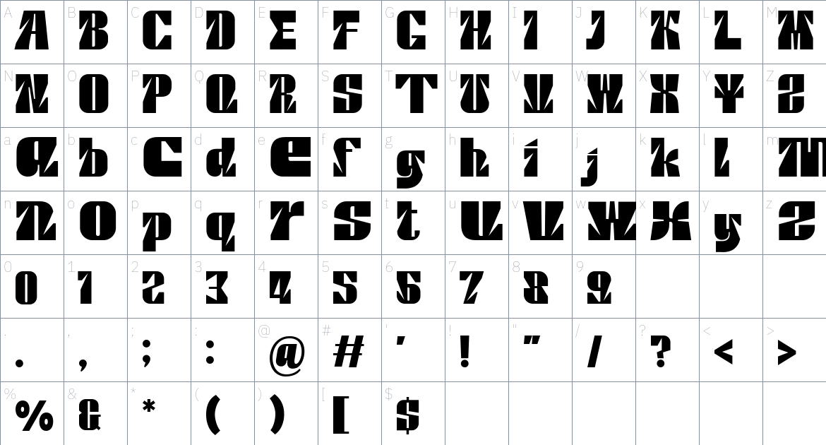 Beretta font Character Map