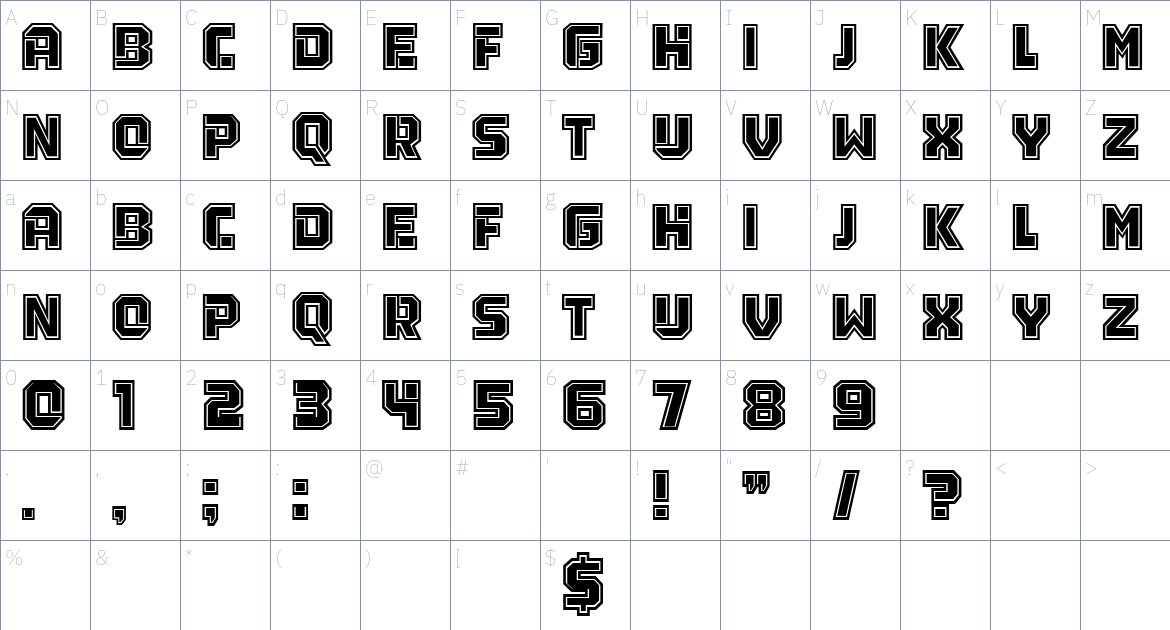 Bypass College font Character Map