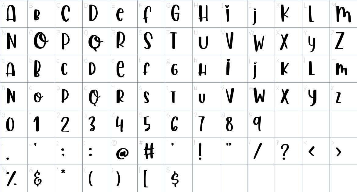 Liontin Heart font Character Map