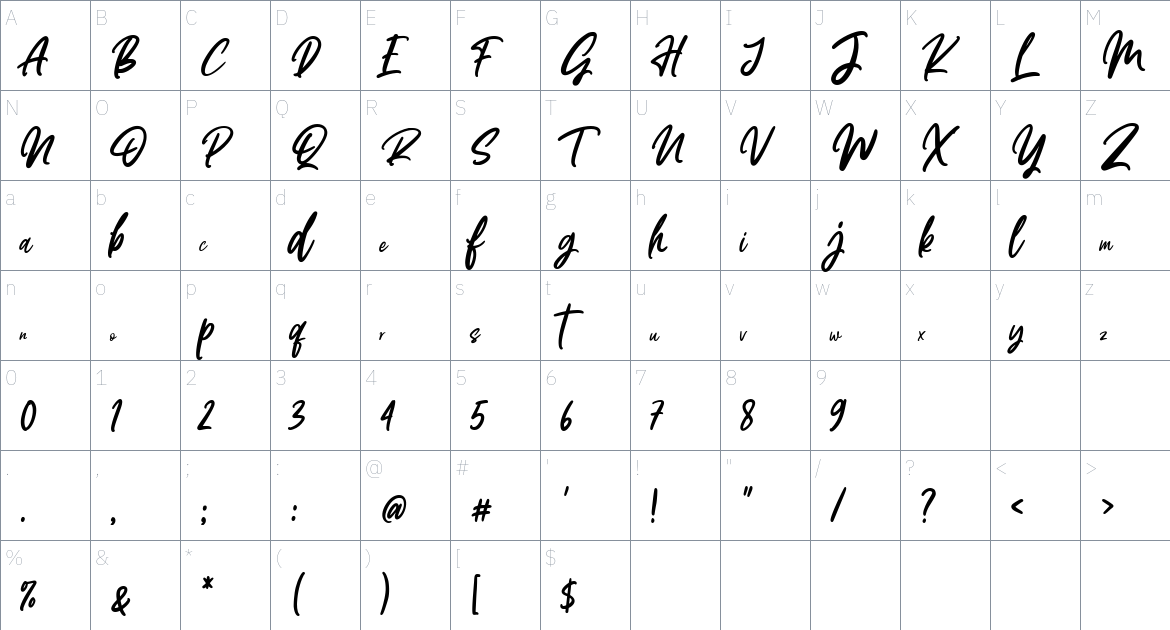 Mashita font Character Map