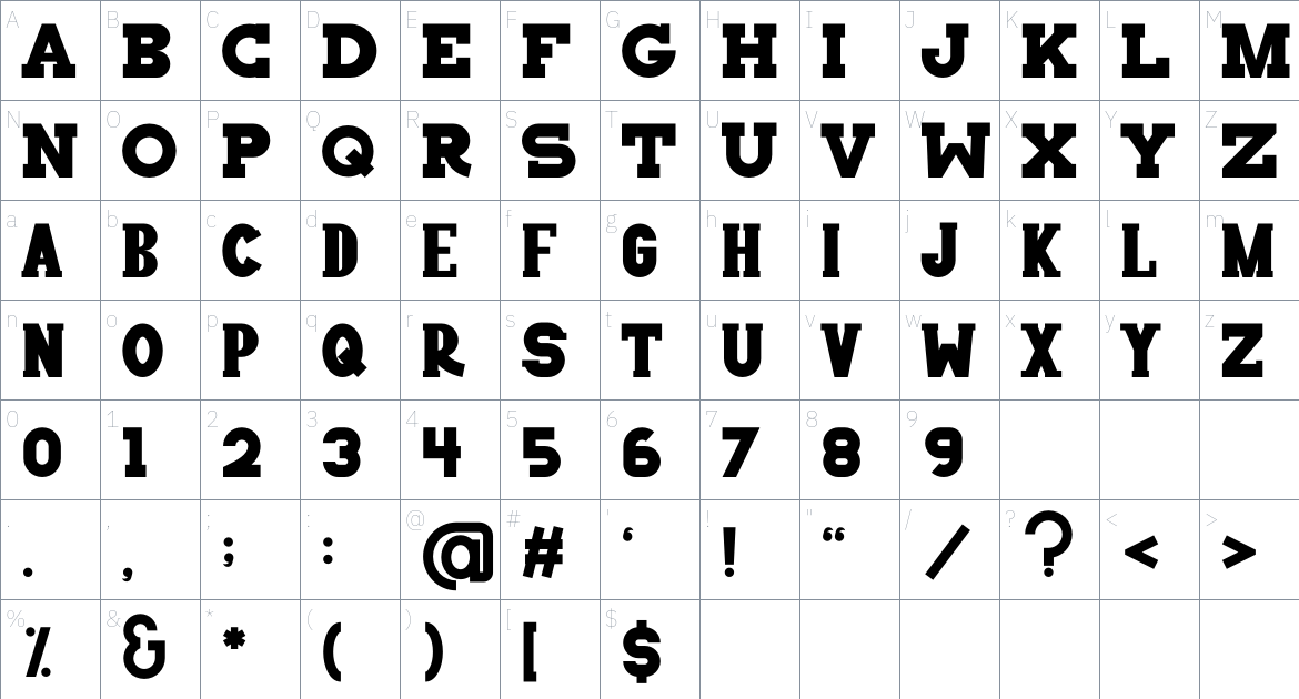 MetroBarat font Character Map