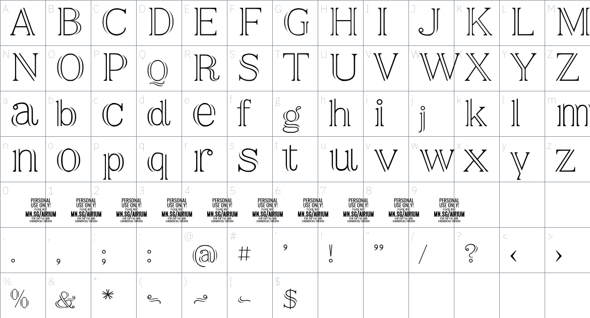 Airium font Character Map