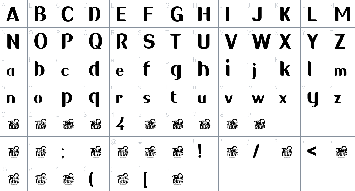 Sadigu font Character Map