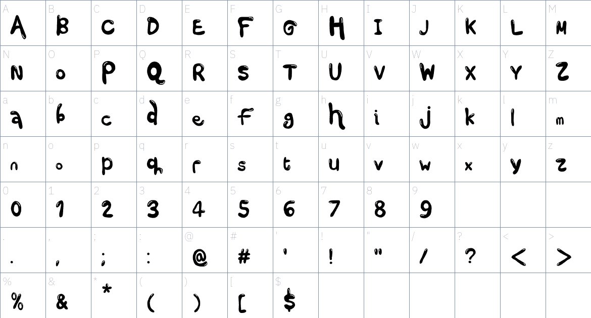 Squidiwurds font Character Map