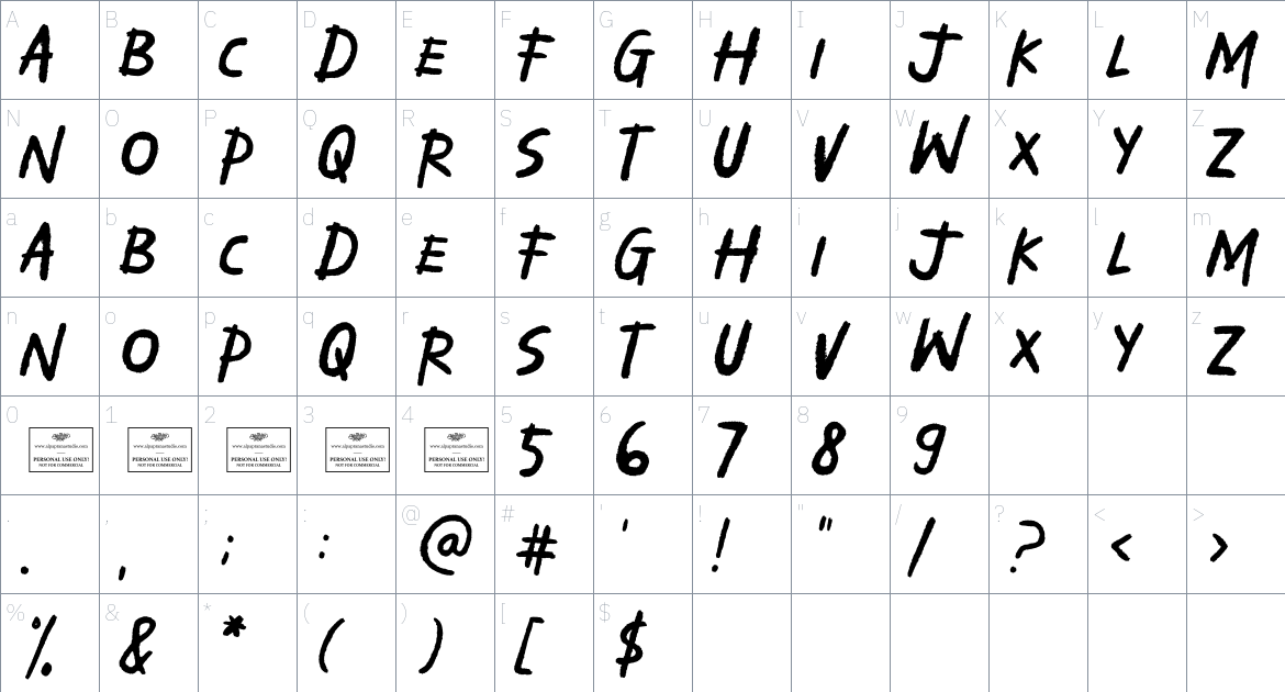 Grimshade font Character Map