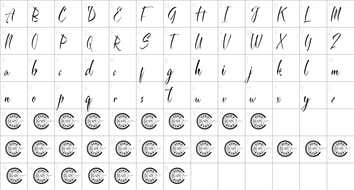 Rainstakers font Character Map