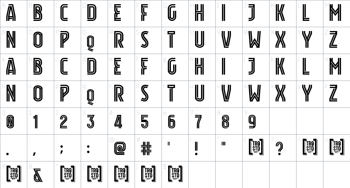 Jersey font Character Map