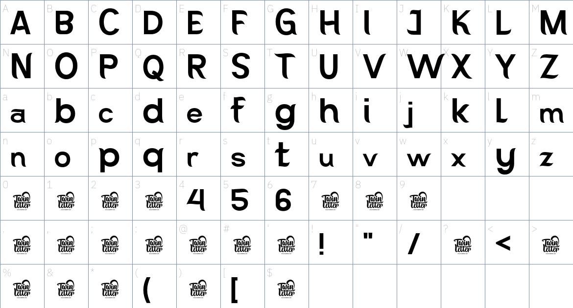 Kajju font Character Map