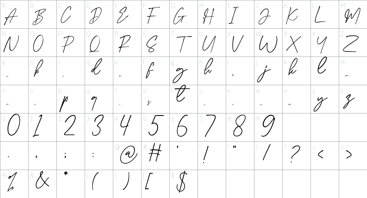 Bellarosta font Character Map