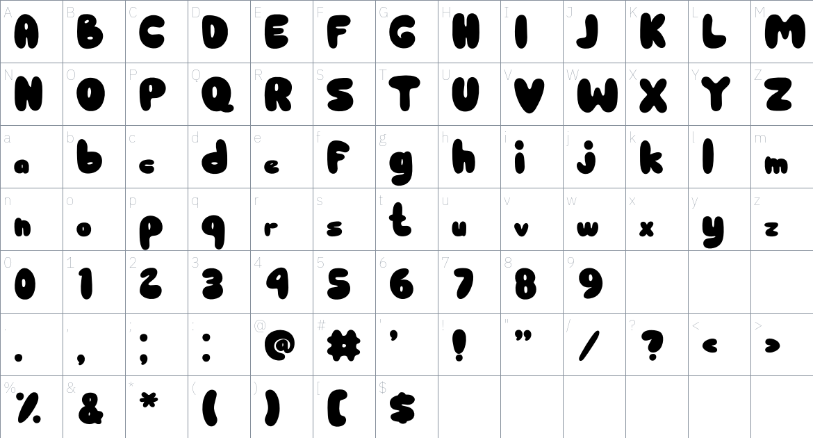 BUBLLES font Character Map