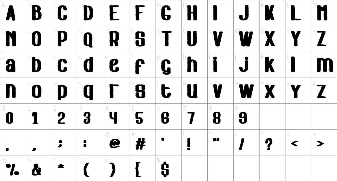 Cweamy Outline font Character Map