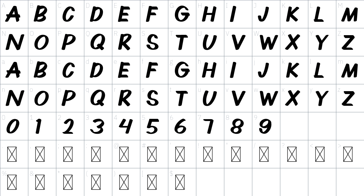 Bloodies font Character Map