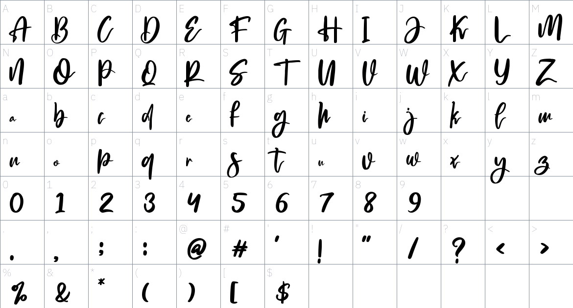 Nighttree font Character Map