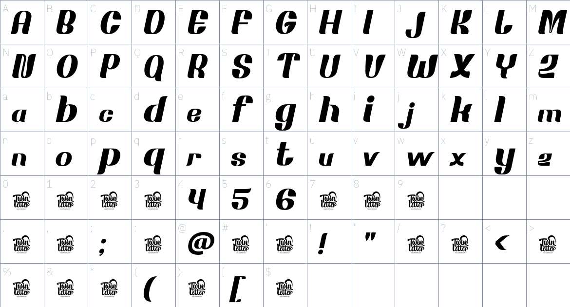 Mosang font Character Map