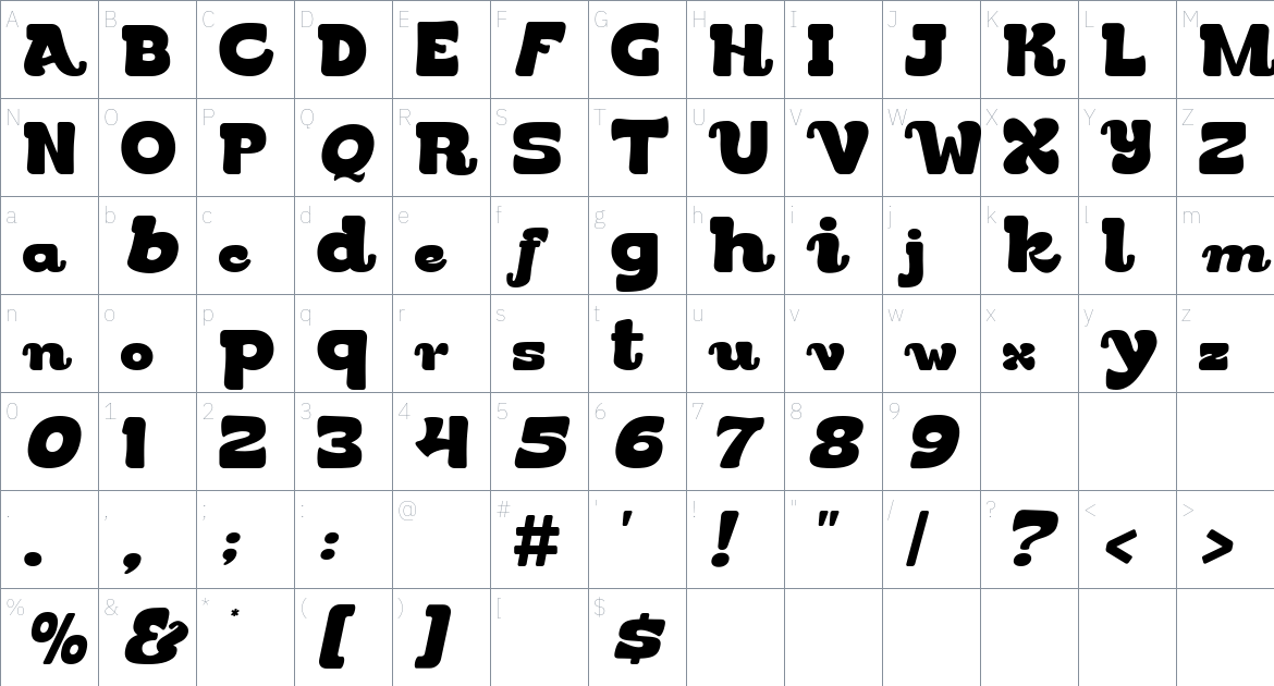 Gosen bamer font Character Map