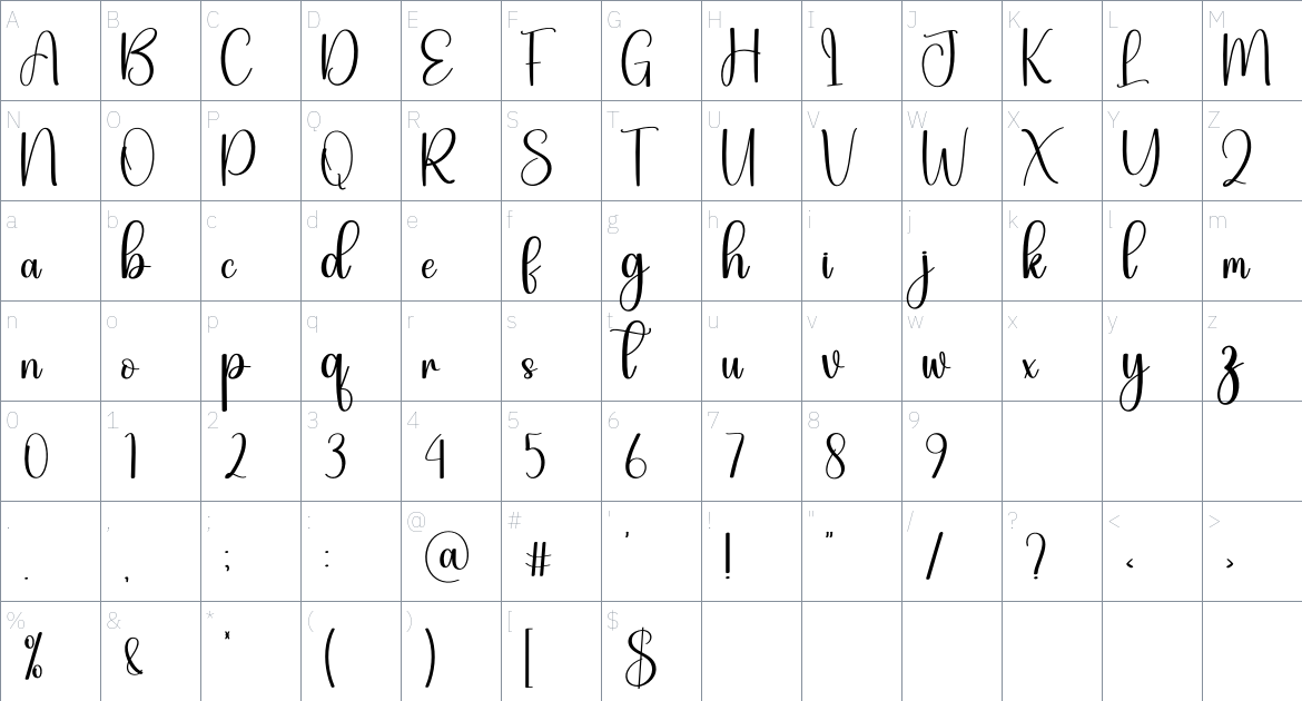 Snowsky font Character Map