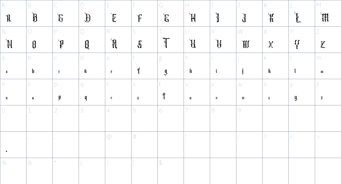 Bartley font Character Map