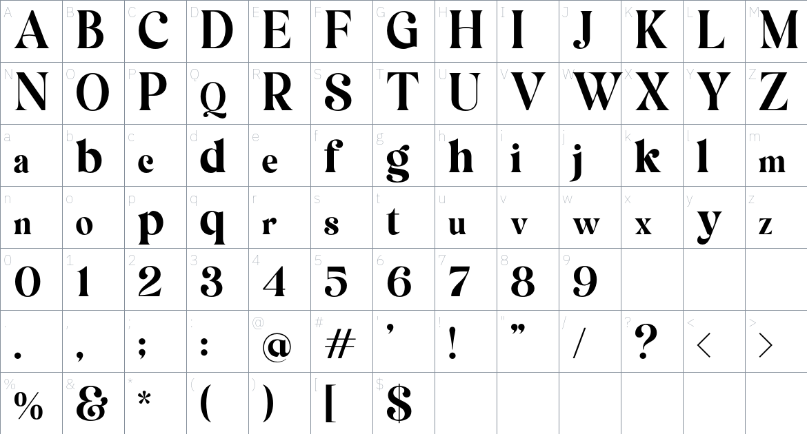 Magiona Display font Character Map