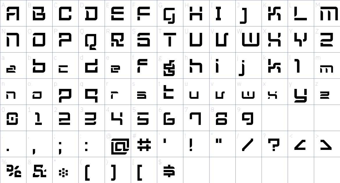 KogniGear font Character Map