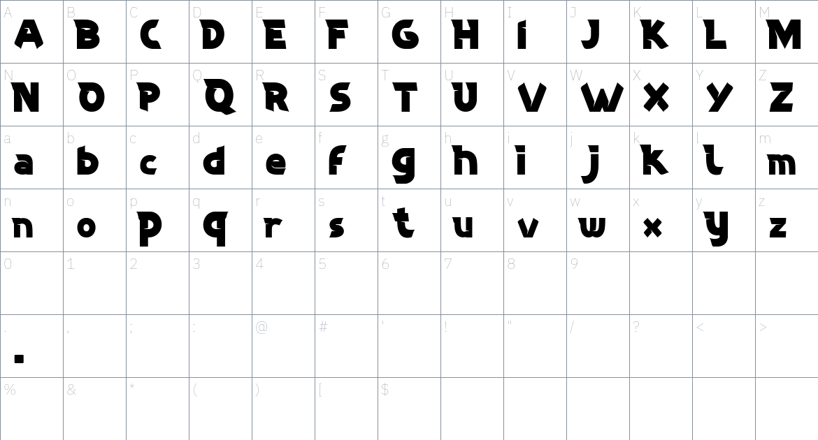 Froza font Character Map