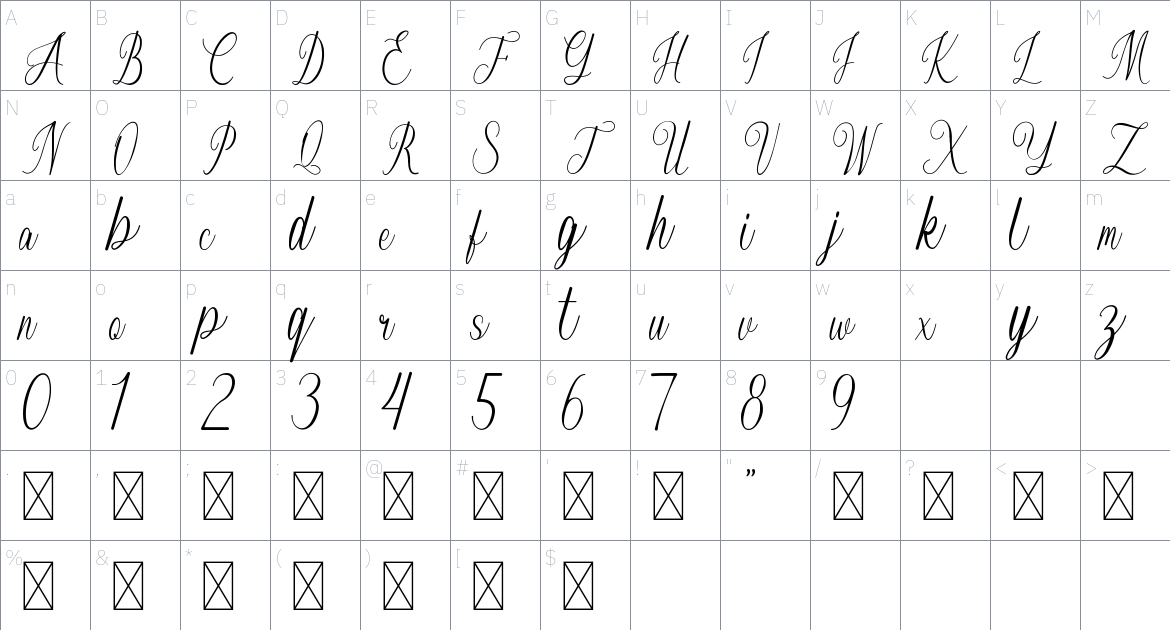 Auloriel font Character Map