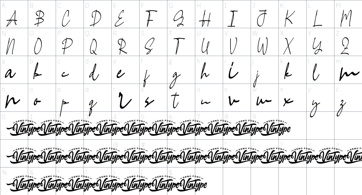 Corona Real font Character Map