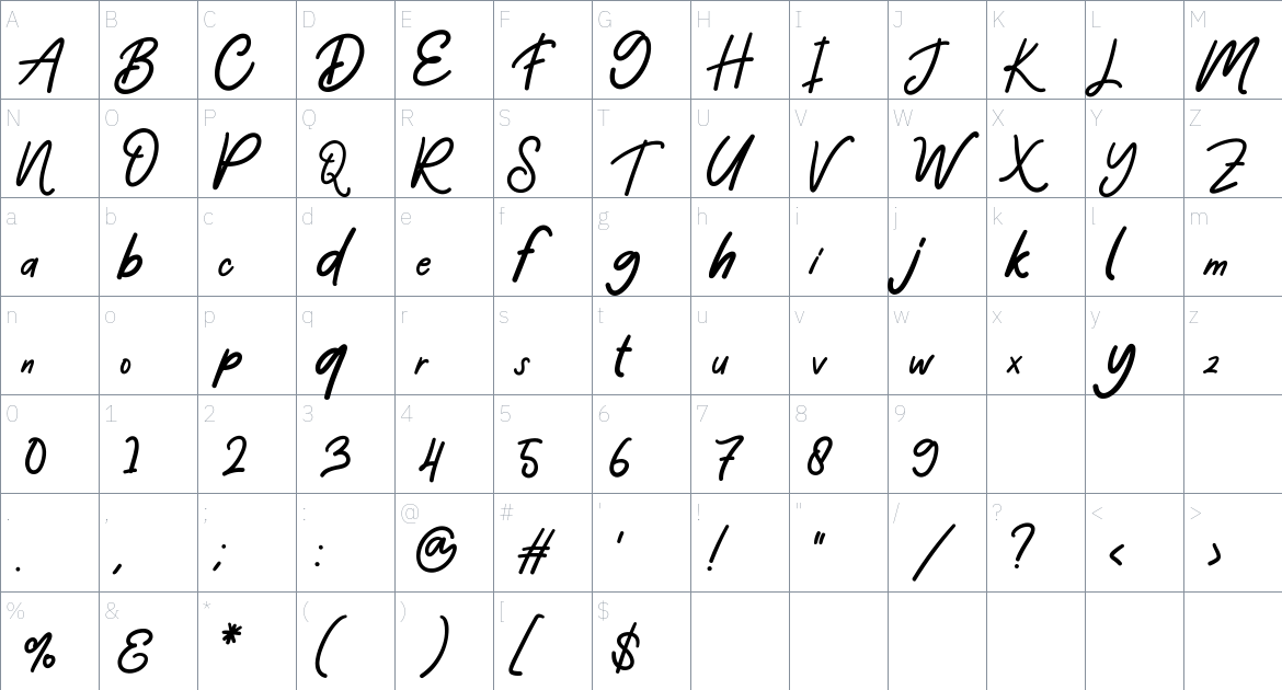 Grinlane Font font Character Map