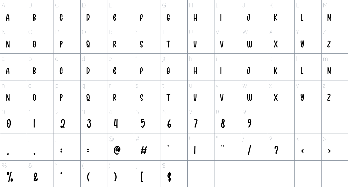 Hello January font Character Map