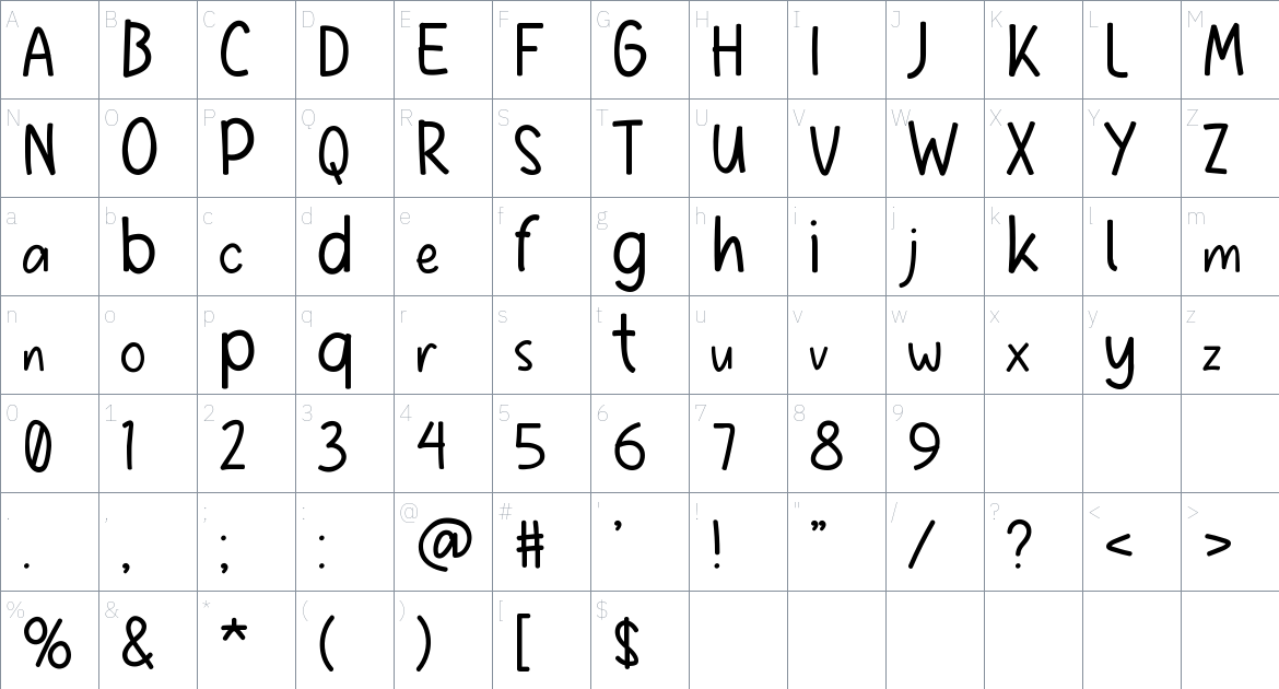 Aishas Note font Character Map