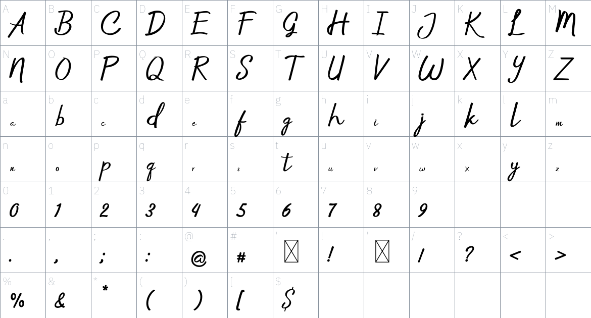 Jackson Amor font Character Map